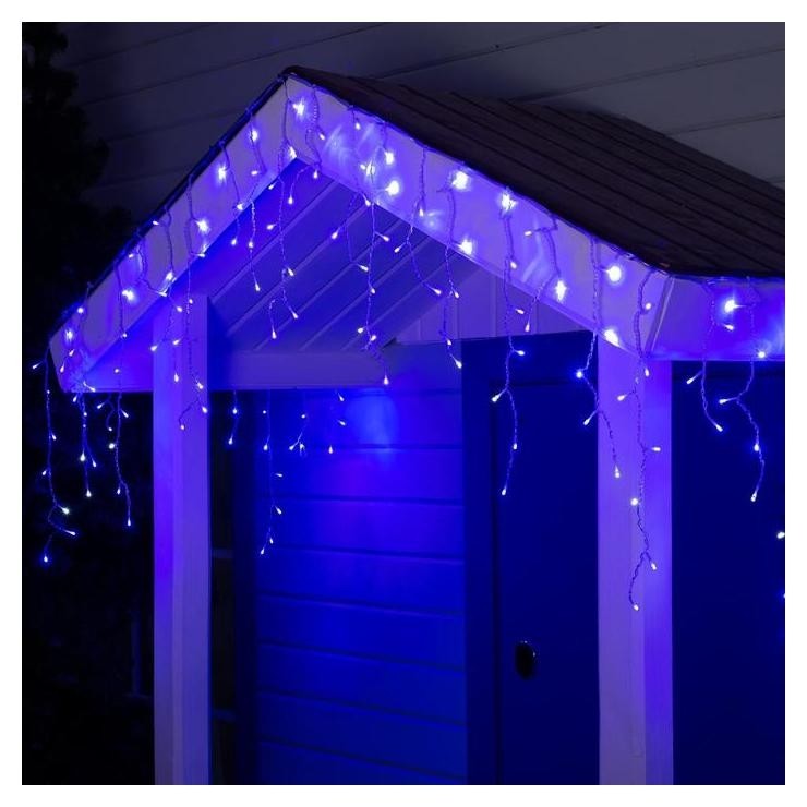 

Гирлянда "Бахрома" 4 х 0.6 м, Ip44, прозрачная нить, 180 Led, свечение синее, мерцание белым, 220 В