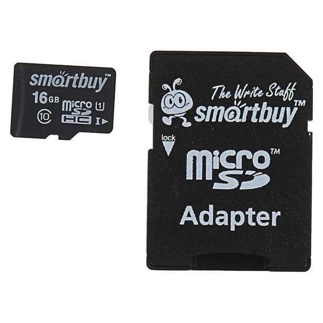 Карта памяти Smartbuy Microsd, 16 Гб, Sdhc, класс 10, с адаптером SD