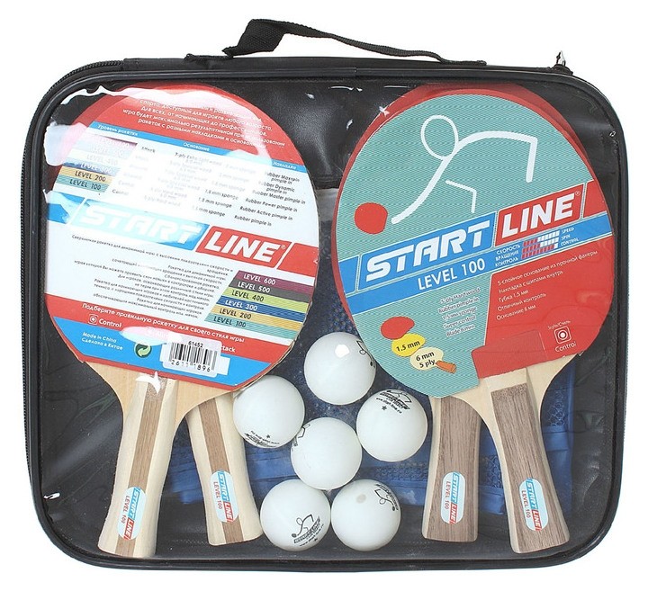 Набор для настольного тенниса, 4 ракетки Level 100, 6 мячей Club Select, сетка с креплением