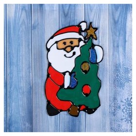 Наклейка на стекло "Дед мороз с ёлкой" 9х14 см Зимнее волшебство