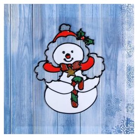 Наклейка на стекло "Снеговик в шапочке" 12,5х15,5 см Зимнее волшебство