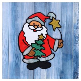Наклейка на стекло "Дед мороз с ёлкой и звёздочкой" 14,5х18 см Зимнее волшебство