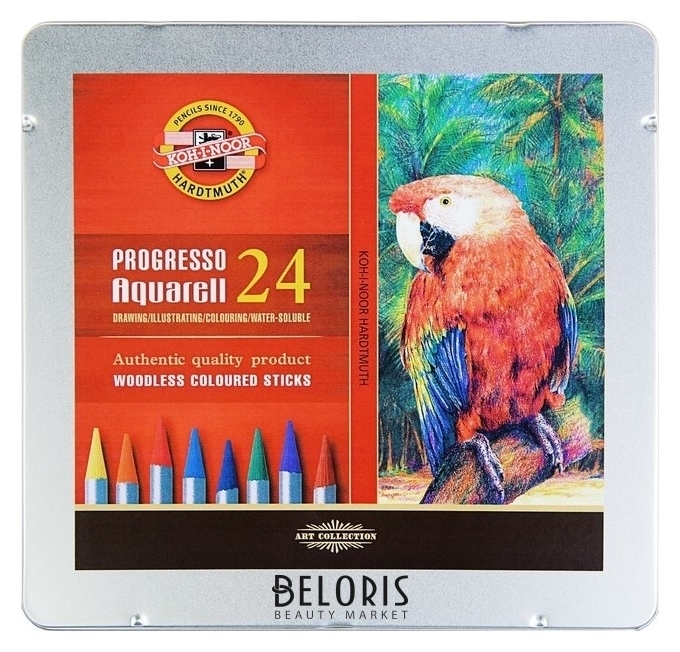 Карандаши художественные 24 цвета, Koh-i-noor Progresso Aquarell 8784, цветные акварельные, цельнографитные, в металлическом пенале Koh-i-noor