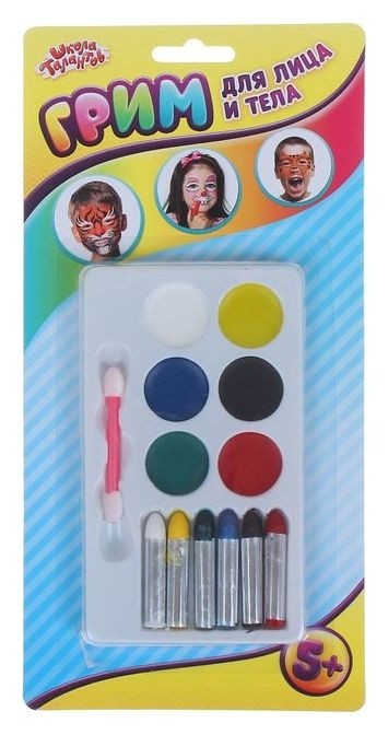 Грим для лица и тела, 6 цветов  6 карандашей, 6 цветов для нанесения аппликатором