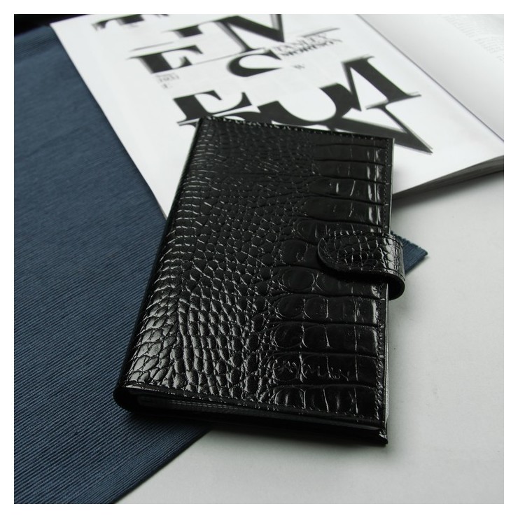 Визитница на кнопке, 3 ряда, 24 листа, кайман, цвет чёрный