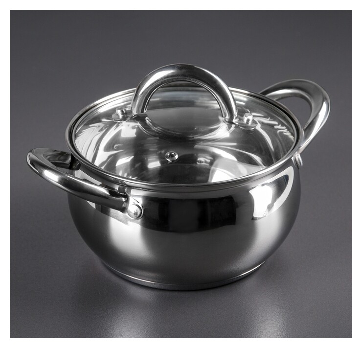 Кастрюля 1,9 л "Гиперион", D=16 см, со стеклянной крышкой  Доляна