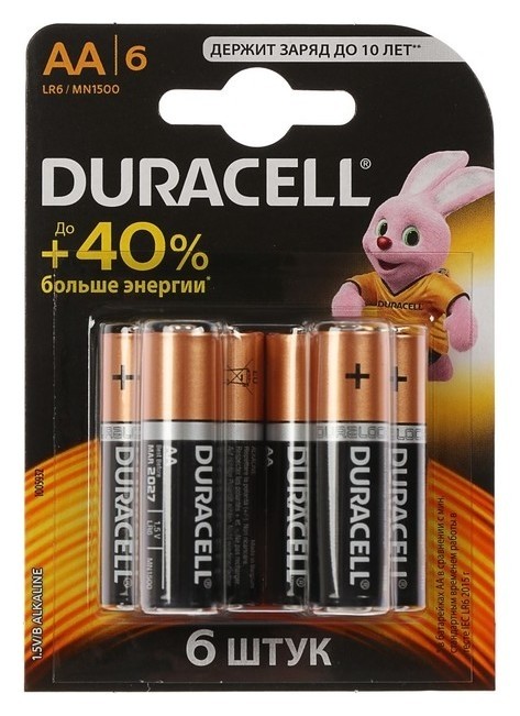 

Батарейка алкалиновая Duracell Basic, AA, Lr6-6bl, 1.5в, блистер, 6 шт.