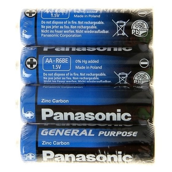 Батарейка солевая Panasonic General Purpose, AA, R6-4s, 1.5в, спайка, 4 шт.