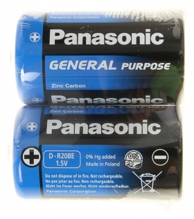 Батарейка солевая Panasonic General Purpose, D, R20-2s, 1.5в, спайка, 2 шт. Panasonic