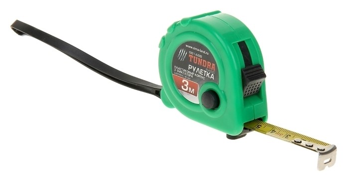 

Рулетка Tundra с пластиковым корпусом, 3 фиксатора, 3 м х 16 мм, Зелёный