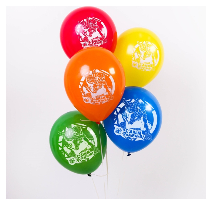 Воздушные шары «С днем рождения», человек-паук, 5 шт., 12
