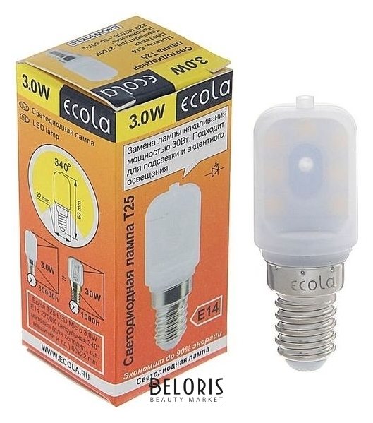 Лампа светодиодная Ecola, T25, 3 Вт, E14, 2700 К, 340°, для холодильников и швейных машин Ecola