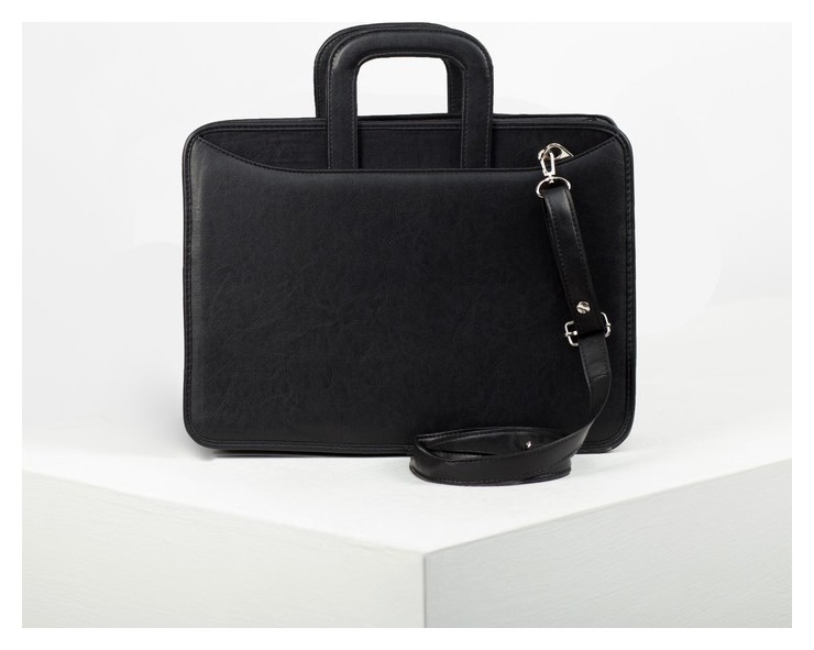 Сумка-портфель мужская на молнии, 2 отдела, длинный ремень, цвет чёрный