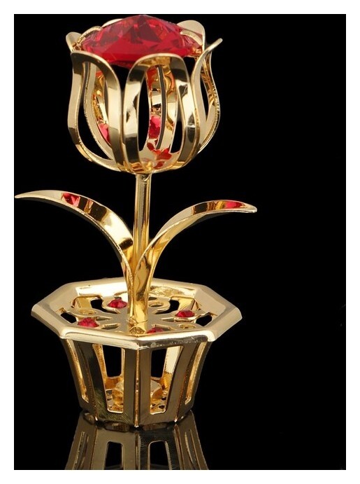 Сувенир Цветок 2×2×5 см с красными кристаллами сваровски  Swarovski Elements