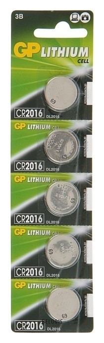 Батарейка литиевая GP, Cr2016-5bl, 3В, блистер, 5 шт. GР