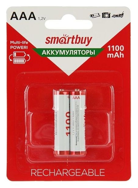 Аккумулятор Smartbuy, Ni-mh, Aaa, Hr03-2bl, 1.2в, 1100 мач, блистер, 2 шт.