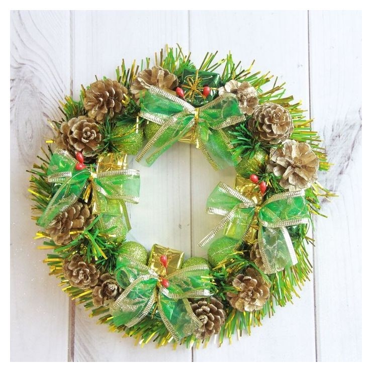 

Венок новогодний D-22 см "Зелёные бантики и шарики", Зелёный