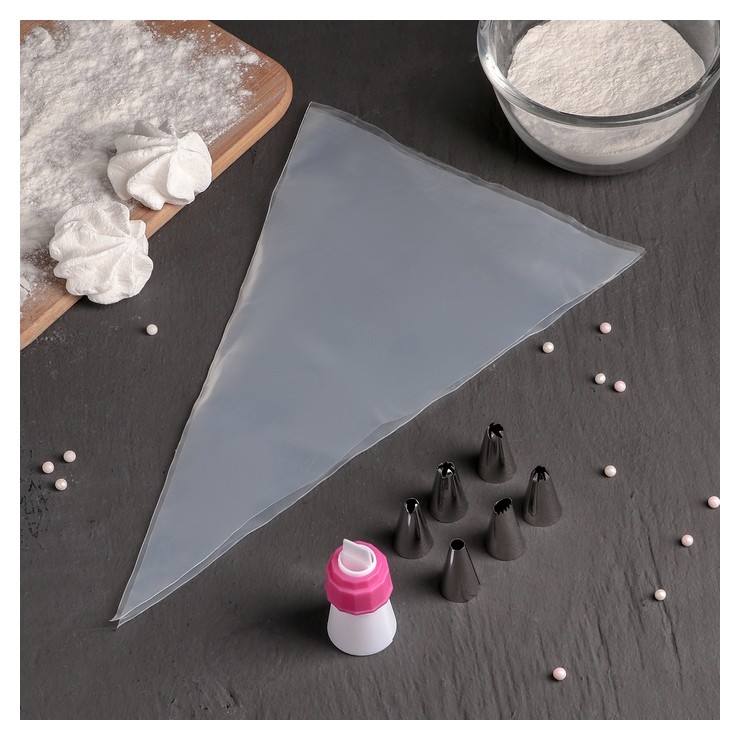 

Набор кондитерский «Дабл», 9 предметов: 2 мешка для двуцветного декорирования, 6 насадок, адаптер, Прозрачный