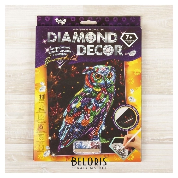 Набор для создания мозаики Бриллиантовая сова Diamond Decor, планшетка без рамки Danko toys