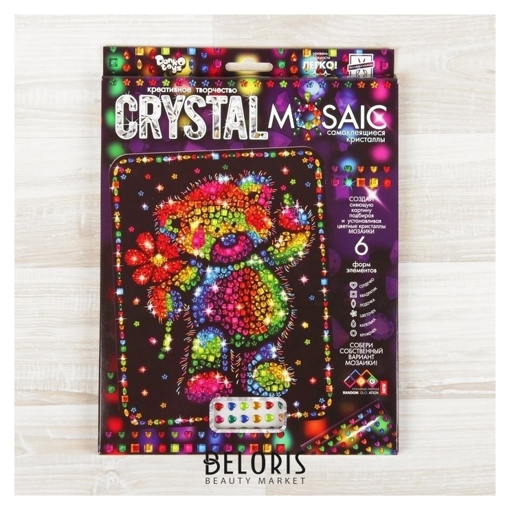 Набор для создания мозаики «Медвежонок» серии Crystal Mosaic, на тёмном фоне Danko toys