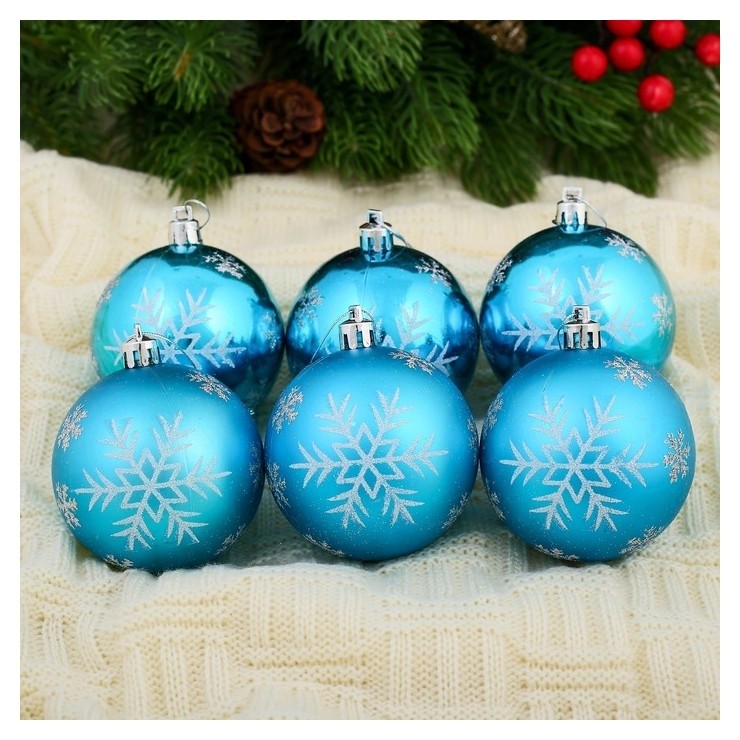 

Набор шаров пластик D-7 см, 6 шт "Снегопад" голубой