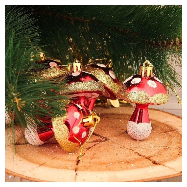 

Украшение ёлочное "Грибочек" (Набор 6 шт) 4,5*6 см красный