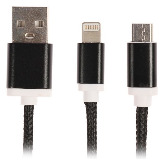 

Кабель 3 в 1 Luazon, Micro Usb/lightning - Usb, 1 А, черный, Синий