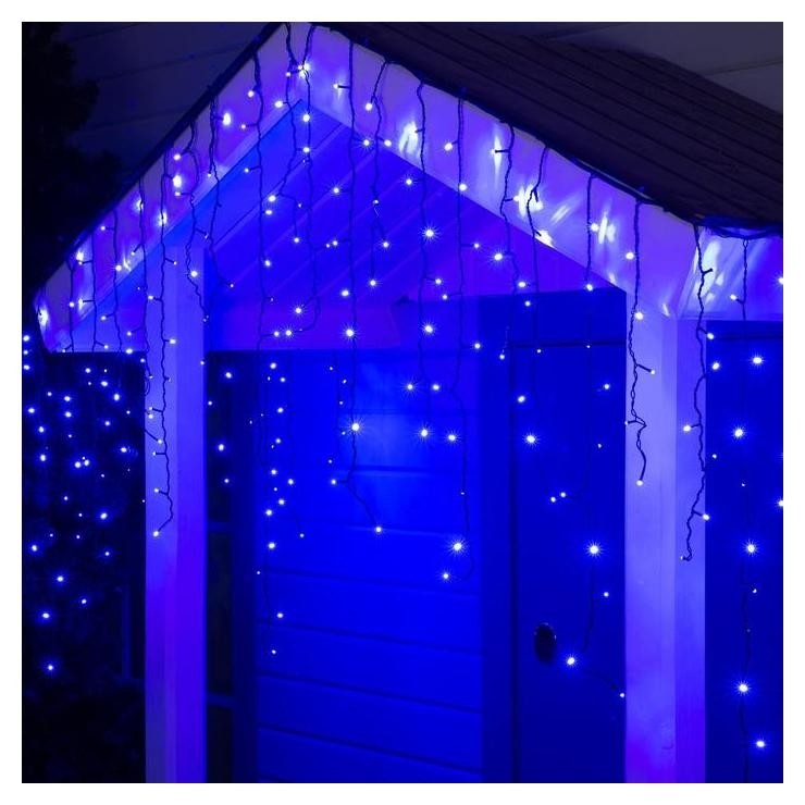

Гирлянда "Бахрома" 3 х 0.9 м, Ip44, тёмная нить, 232 Led, свечение синее, 220 В