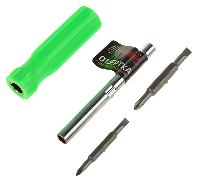 Отвертка-перевёртыш Tundra, 4 в 1, пластиковая рукоятка  Tundra