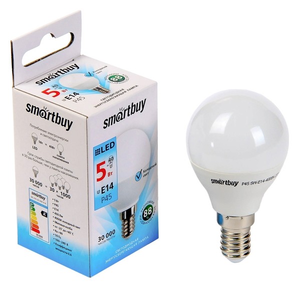 

Лампа Cветодиодная Smartbuy, P45, E14, 5 Вт, 4000 К, холодный свет
