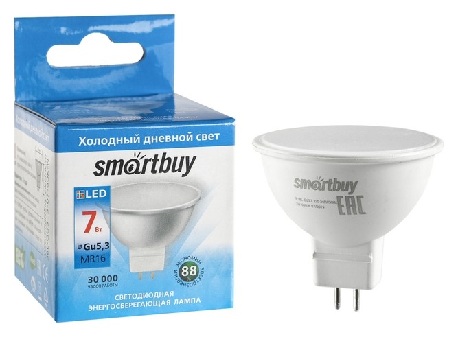 

Лампа Cветодиодная Smartbuy, Mr16, Gu5.3, 7 Вт, 6000 К, холодный белый свет
