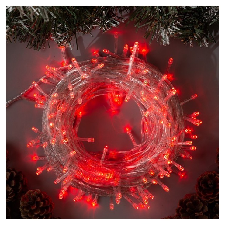 

Гирлянда "Нить" 20 м, Ip20, прозрачная нить, 200 Led, свечение красное, 8 режимов, 220 В