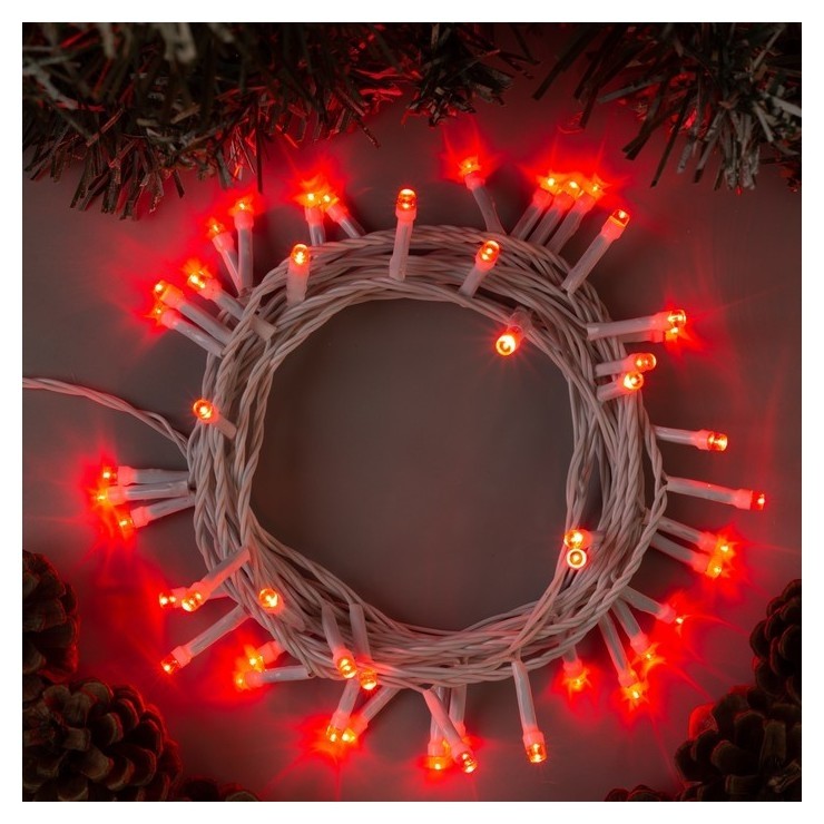 

Гирлянда "Нить" 5 м, Ip20, белая нить, 50 Led, свечение красное, 8 режимов, 220 В
