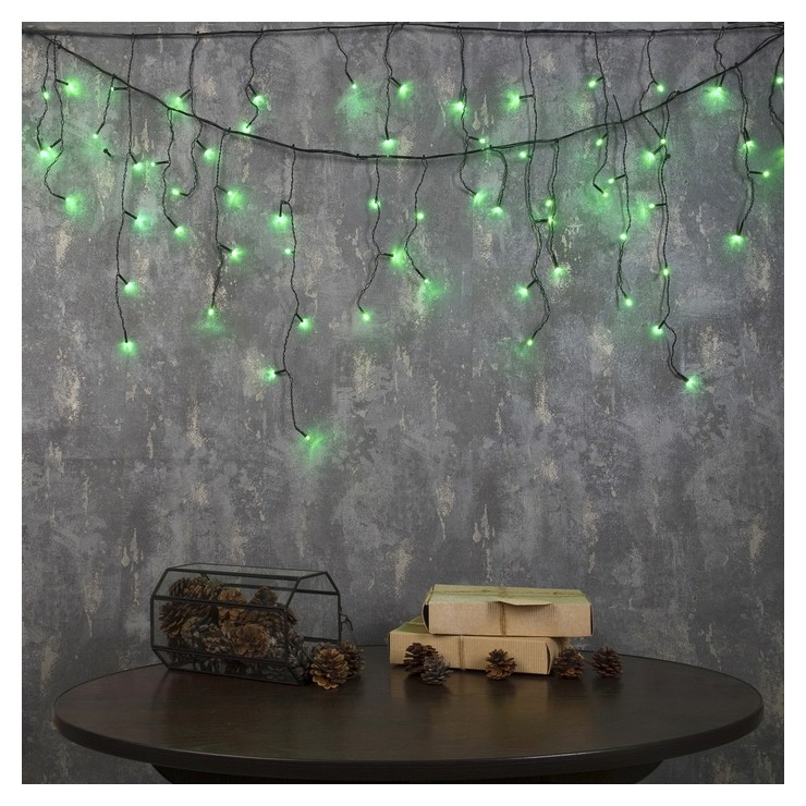 

Гирлянда "Бахрома" 3 х 0.5 м, Ip20, тёмная нить, 80 Led, свечение зелёное, 8 режимов, 220 В