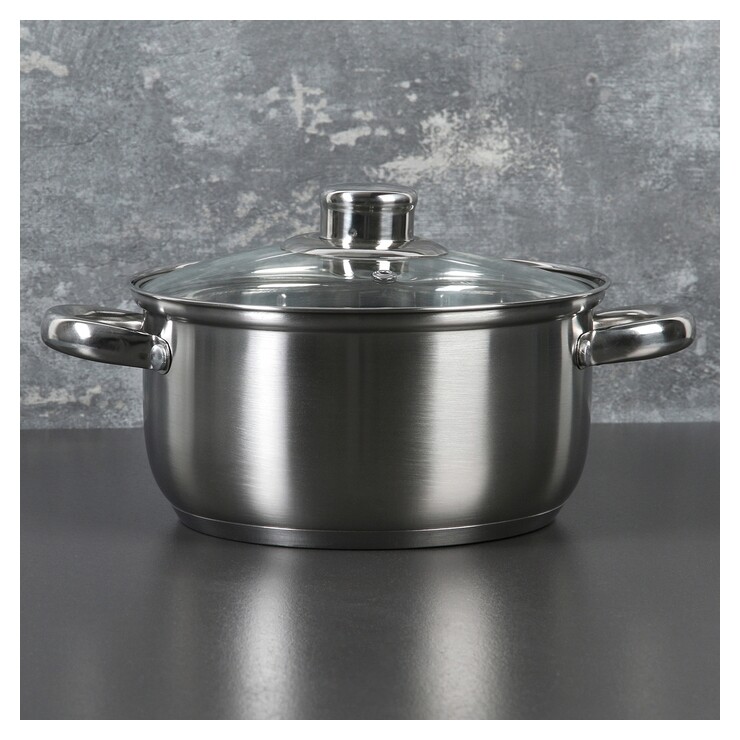 Кастрюля 2,3 л "Гретте", D=18 см, со стеклянной крышкой, капсульное дно  Доляна