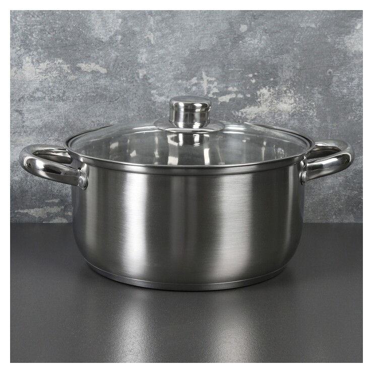 Кастрюля 4,2 л "Гретте", D=22 см, со стеклянной крышкой, капсульное дно  Доляна