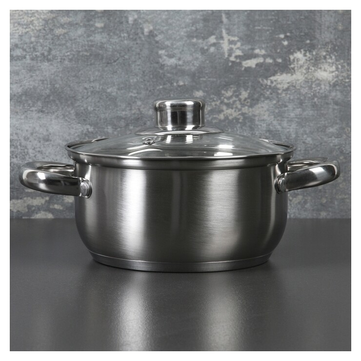 Кастрюля 1,6 л "Гретте", D=16 см, со стеклянной крышкой, капсульное дно  Доляна