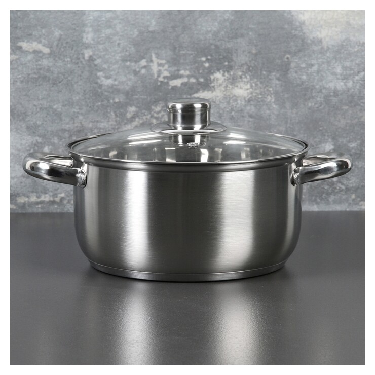 Кастрюля 3,2 л "Гретте", D=20 см, со стеклянной крышкой, капсульное дно  Доляна