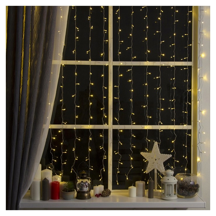 

Гирлянда "Занавес" 2 х 1.5 м, Ip20, прозрачная нить, 360 Led, свечение тёплое белое, 8 режимов, 220 В