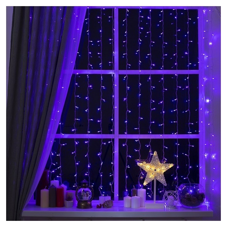 

Гирлянда "Занавес" 2 х 1.5 м, Ip20, прозрачная нить, 360 Led, свечение фиолетовое, 8 режимов, 220 В