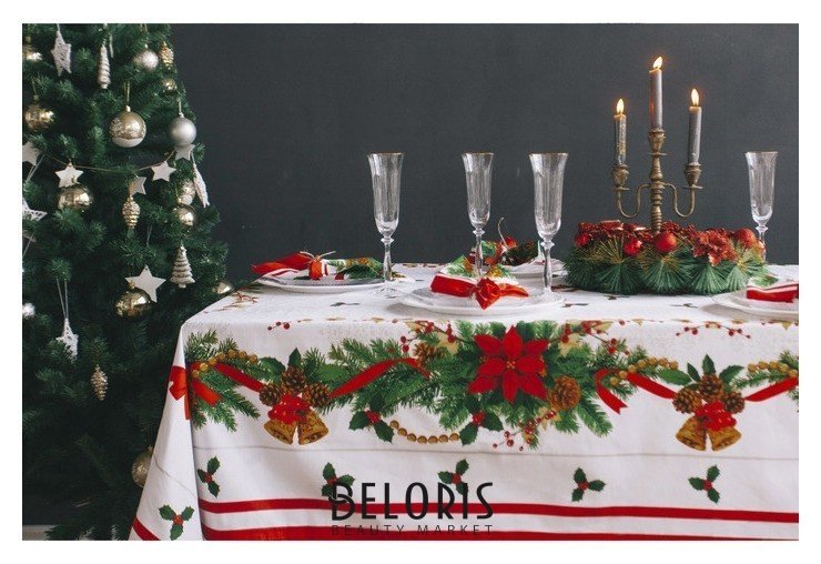 Набор столовый Рождественский бал скатерть 180х150 см, салфетки 40х40 см 8 шт. Этель