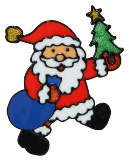 Наклейка на стекло "Дед мороз с ёлкой и мешком" 11х14 см Зимнее волшебство