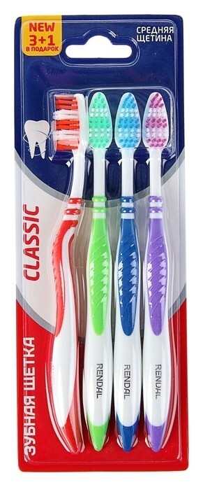Зубная щётка Rendal Classic, средней жёсткости, 4 шт. D.I.E.S.