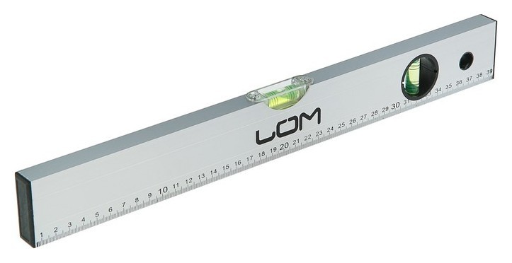 Уровень алюминиевый Lom, 2 глазка, линейка, 400 мм