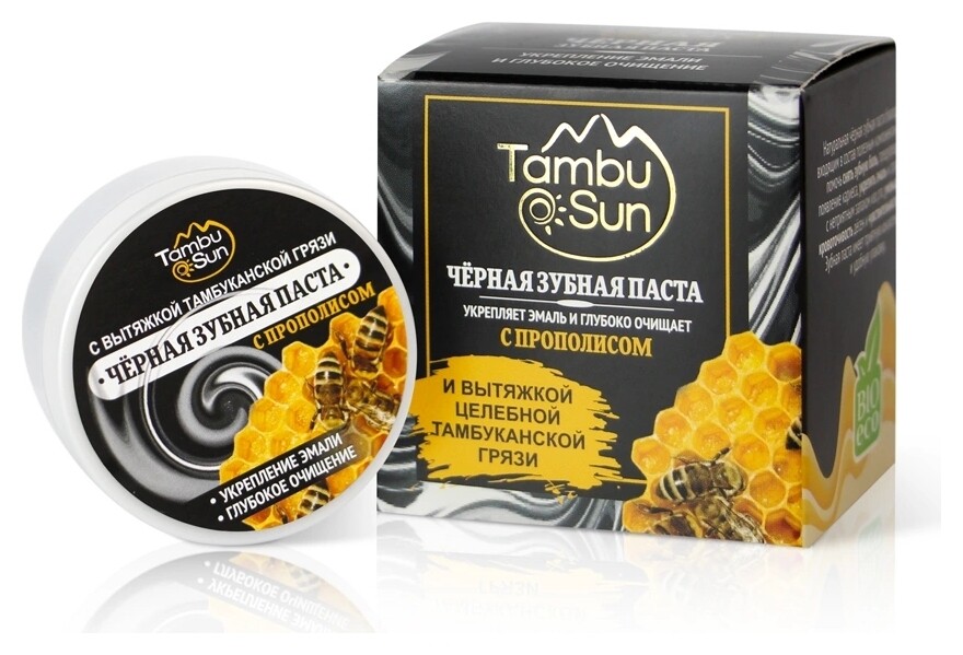 Чёрная зубная паста с прополисом, органическая, 70 мл. Tambu Sun