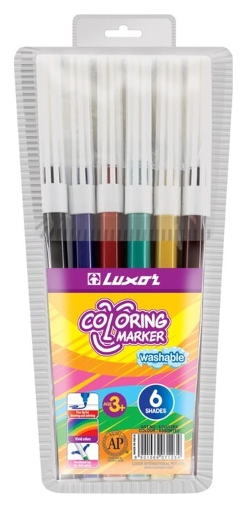 Фломастеры смываемые Coloring marker, 6 цветов Luxor