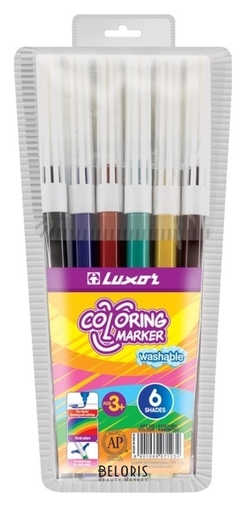 Фломастеры смываемые Coloring marker, 6 цветов Luxor