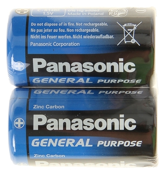 Батарейка солевая Panasonic General Purpose, C, R14-2s, 1.5в, спайка, 2 шт.