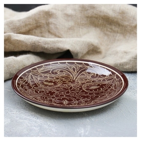 Тарелка плоская 15,5см коричневый Риштанская керамика