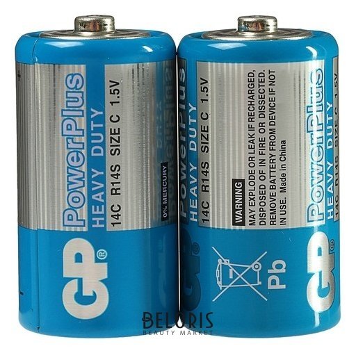 Батарейка солевая GP Powerplus Heavy Duty, C, R14-2s, 1.5в, спайка, 2 шт. GР
